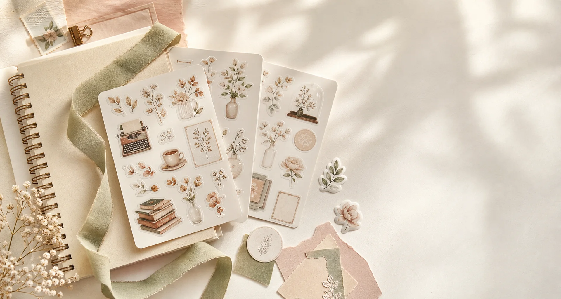 Enavelle sticker sheets arranged in warm daylight