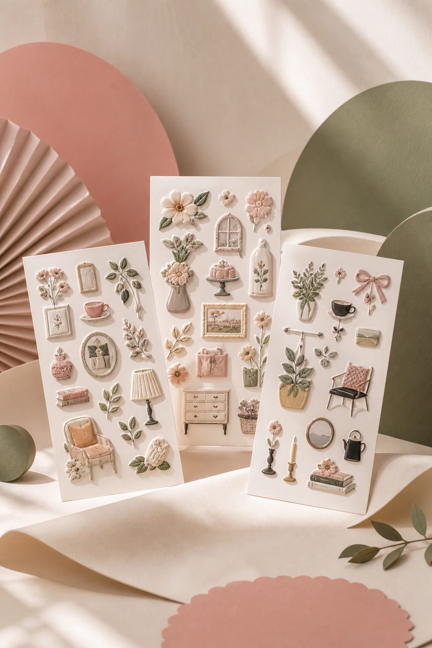 An editorial arrangement of Enavelle sticker sheets